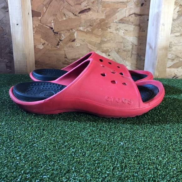 Crocs Red Black Comfort Slide Sandals 